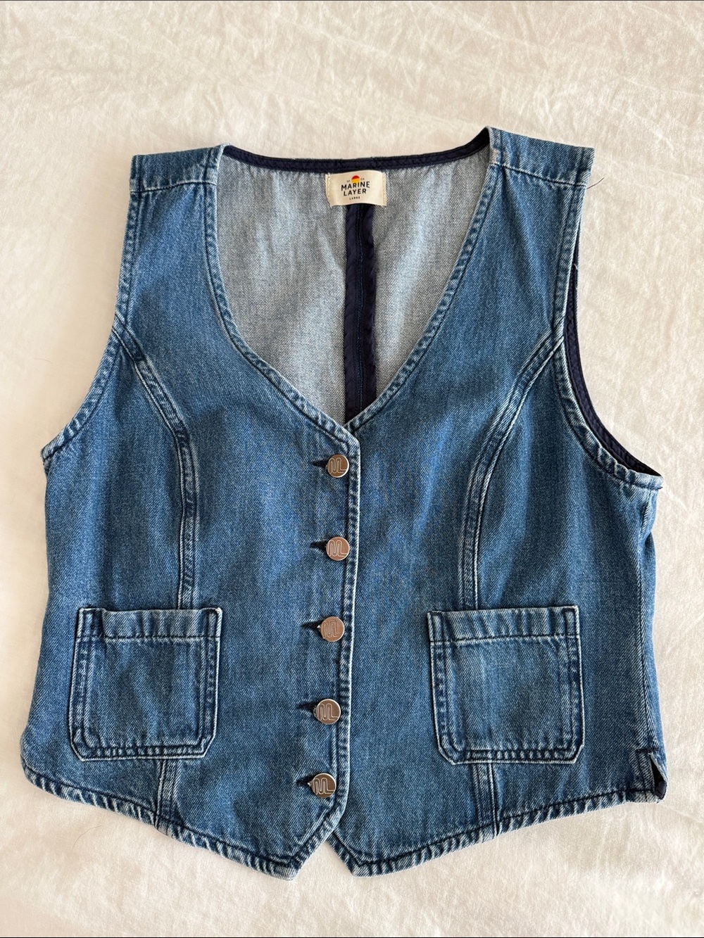 Marine Layer Blue Denim Button Vest
